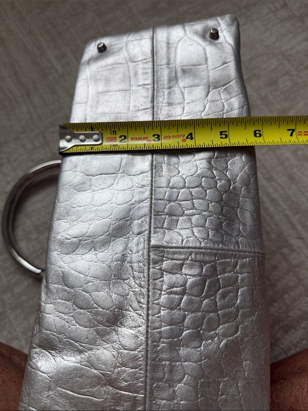 Furla metallic, silver croc embossed leather handbag - Picture 5 of 12